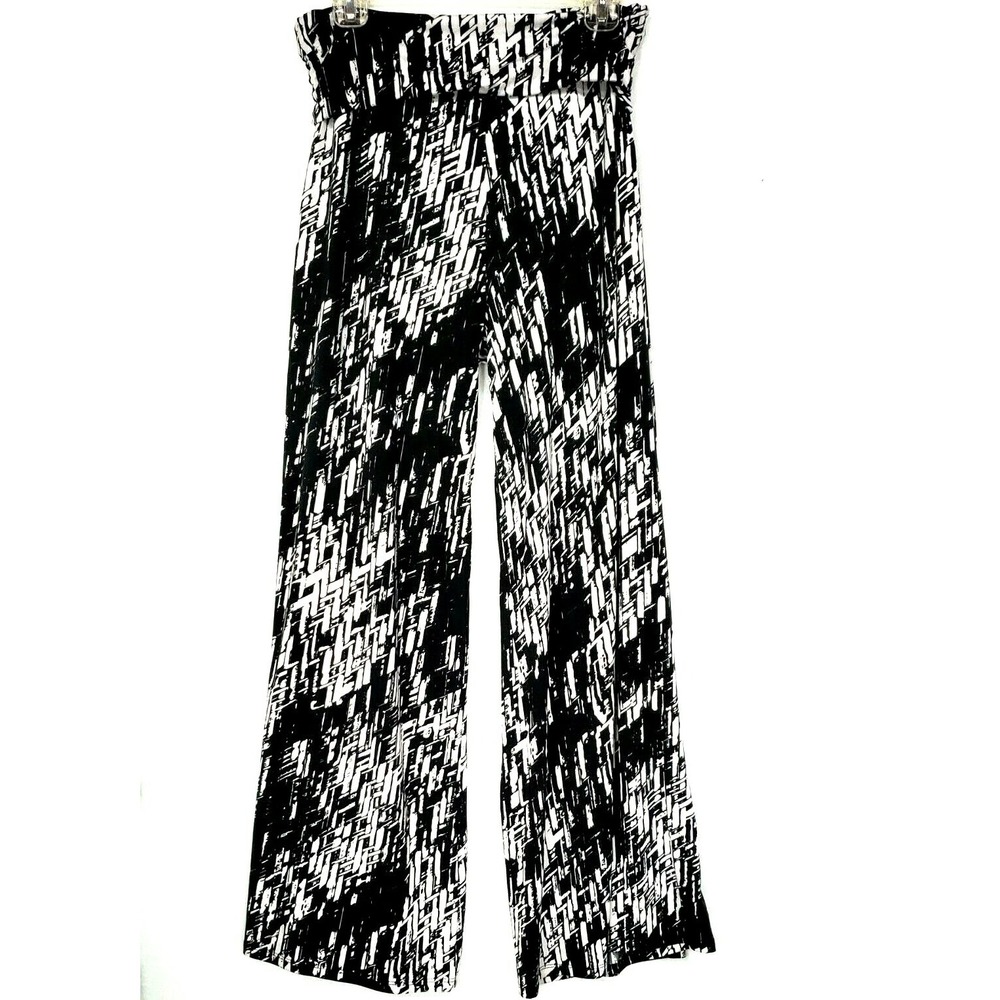 New Directions Palazzo Pants Women's Small Black White Abstract Wide Leg Pull On